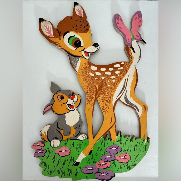 Vintage 1964 Disney Bambi Thumper Flower Owl Wall Art for Kids Nursey 3 pieces - Picture 2 of 4